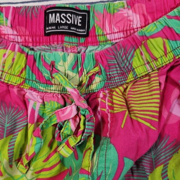 Massive $65 Large Pink Green Flamingo Tropical Stretch Waist Cotton Shorts - Picture 4 of 10